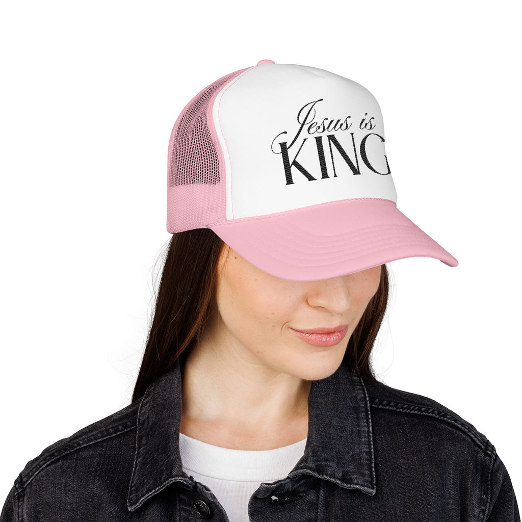 Jesus Is King Trucker Hat | Christian Embroidered Foam Mesh Cap.
