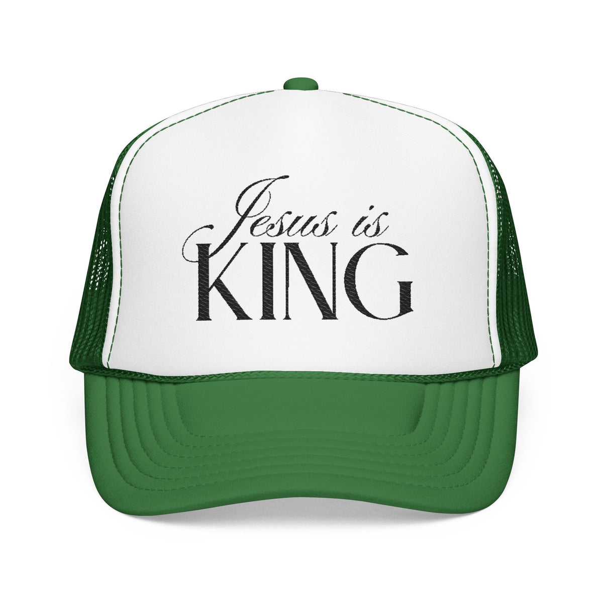 Jesus Is King Trucker Hat | Christian Embroidered Foam Mesh Cap.
