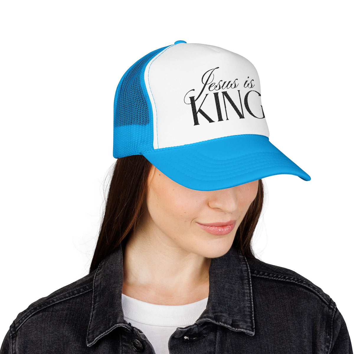 Jesus Is King Trucker Hat | Christian Embroidered Foam Mesh Cap.