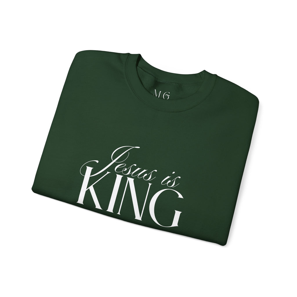 Jesus Is King Script Sweatshirt | Christian Pullover Daughter of the King on back.
