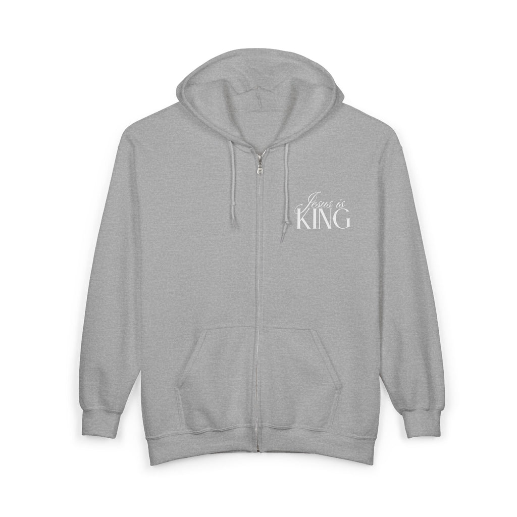 Jesus Is King | Christian Zip Up Hoodie with Bible Verse on Back.