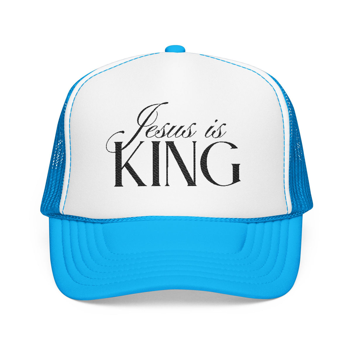 Jesus Is King Trucker Hat | Christian Embroidered Foam Mesh Cap.