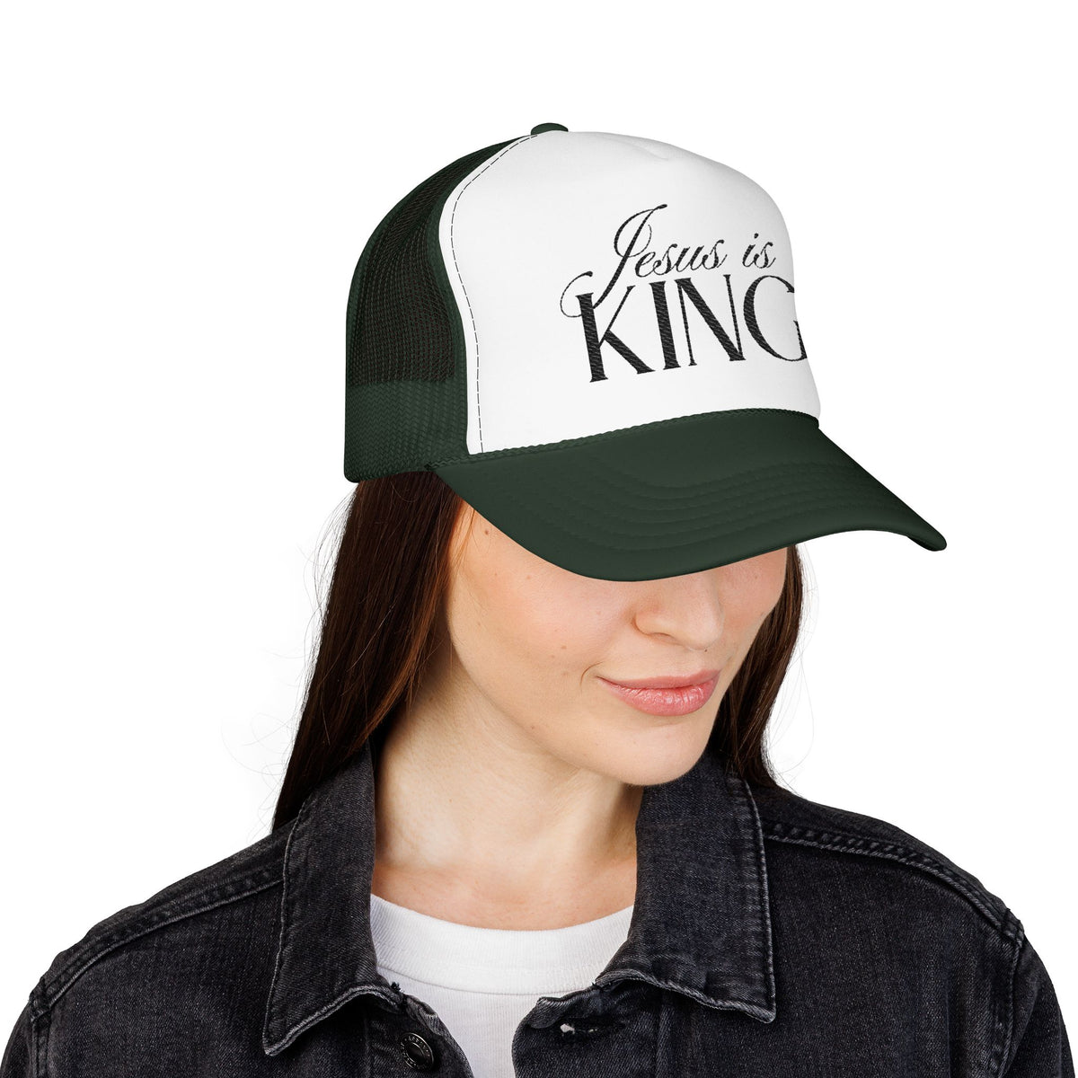 Jesus Is King Trucker Hat | Christian Embroidered Foam Mesh Cap.