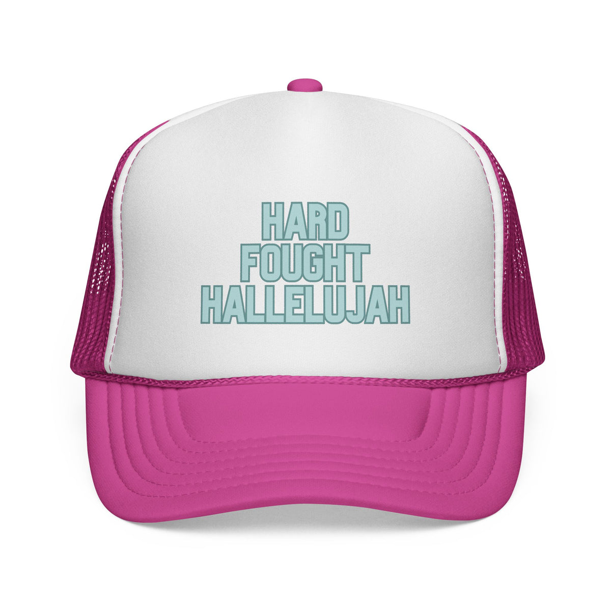 Hard Fought Hallelujah Trucker Hat | Teal Christian Cap