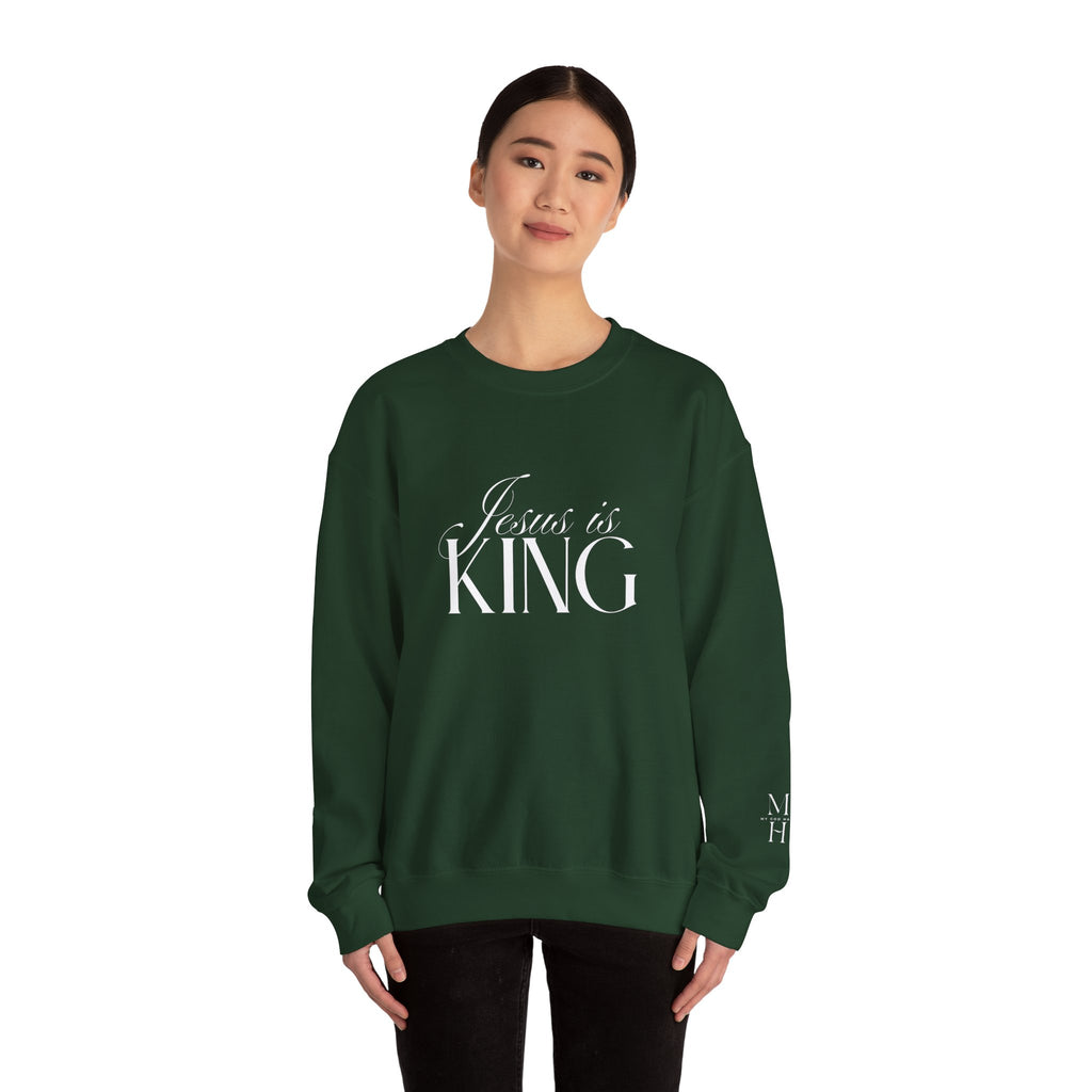 Jesus Is King Script Sweatshirt | Christian Pullover Daughter of the King on back.
