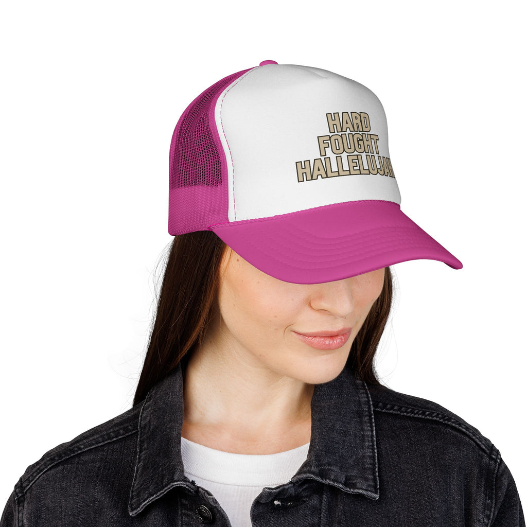 Hard Fought Hallelujah Trucker Hat | Tan Christian Cap