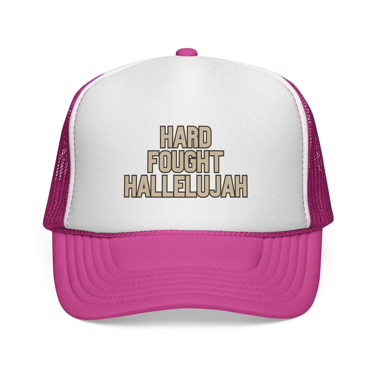 Hard Fought Hallelujah Trucker Hat | Tan Christian Cap