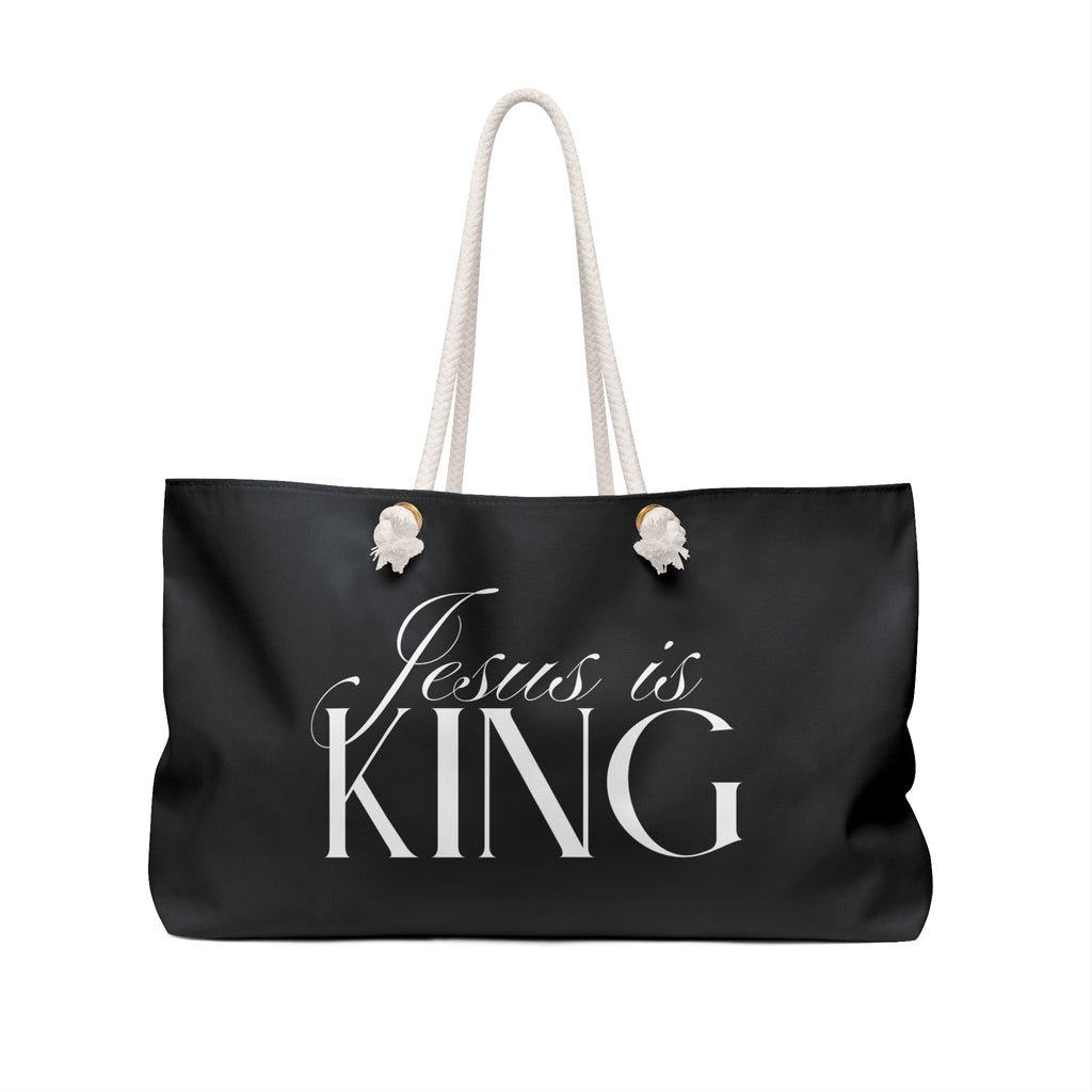 Jesus Is King |  Weekender Bag | Large Black Christian Travel Tote.