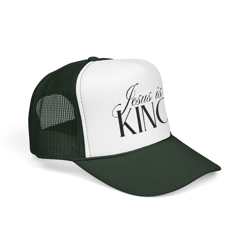 Jesus Is King Trucker Hat | Christian Embroidered Foam Mesh Cap.