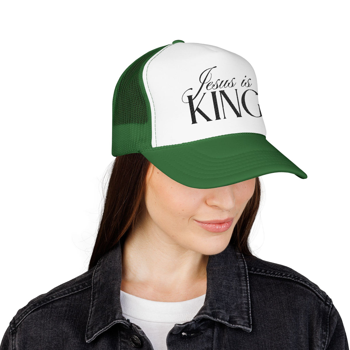 Jesus Is King Trucker Hat | Christian Embroidered Foam Mesh Cap.