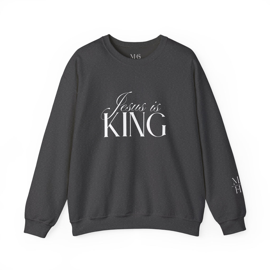 Jesus Is King Script Sweatshirt | Christian Pullover Daughter of the King on back.