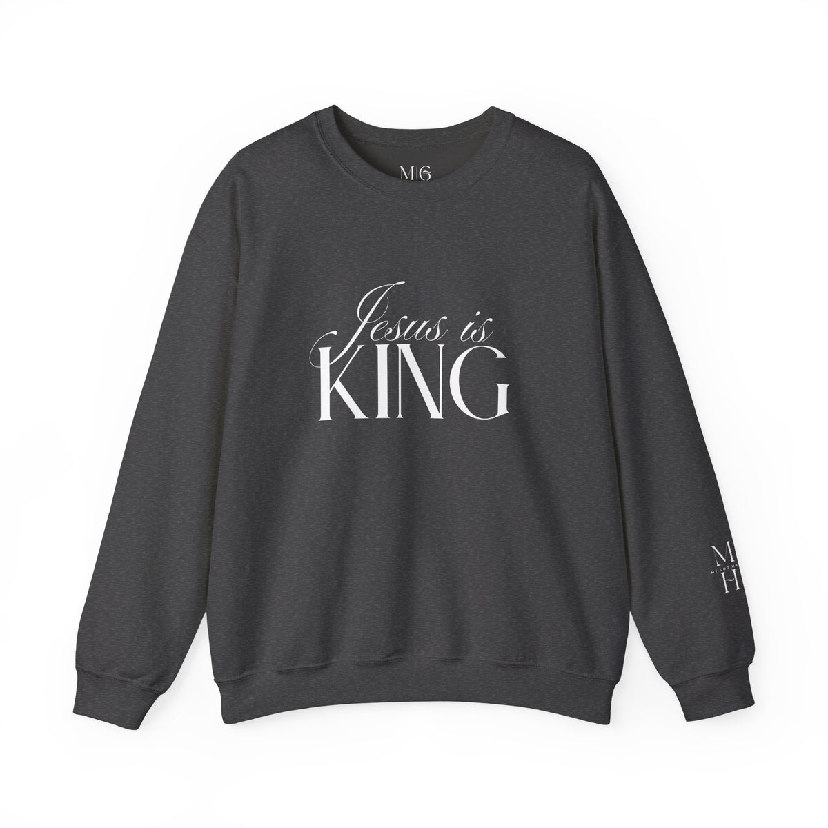Jesus Is King Script Sweatshirt | Christian Pullover Daughter of the King on back.