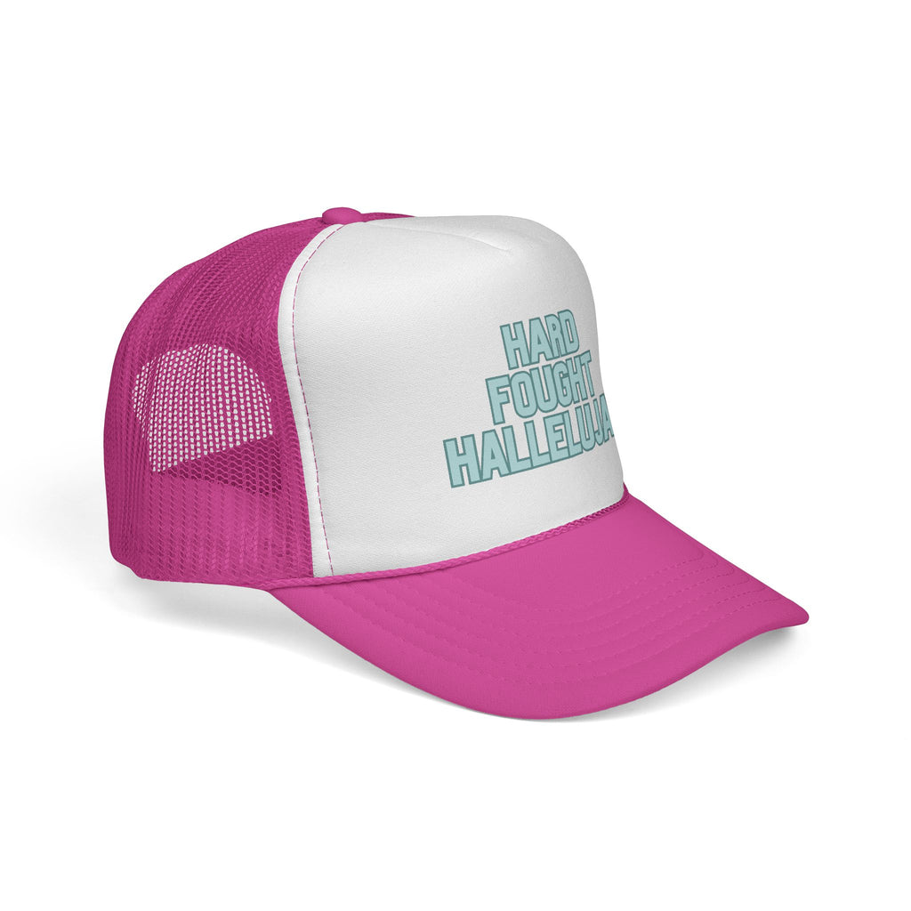 Hard Fought Hallelujah Trucker Hat | Teal Christian Cap