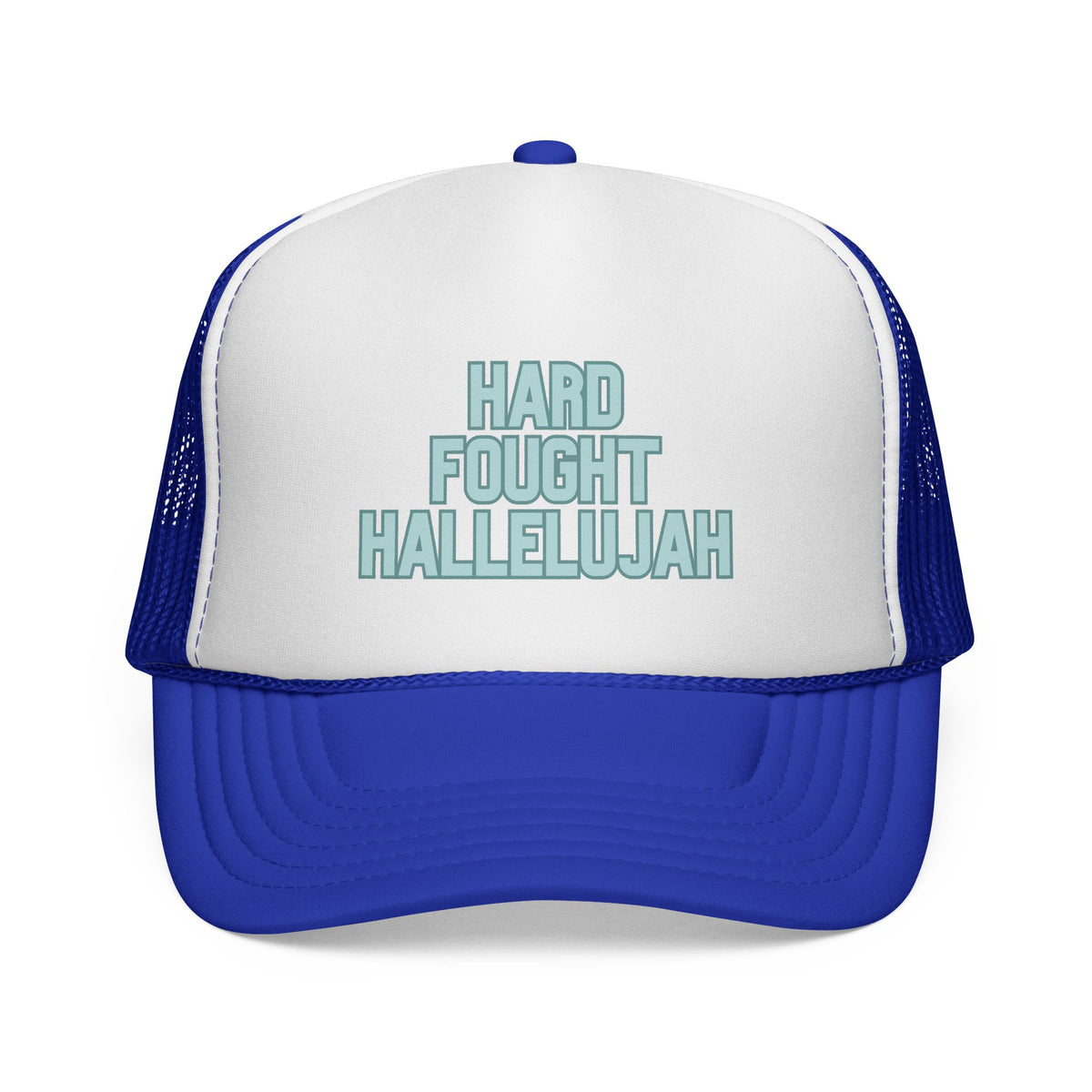 Hard Fought Hallelujah Trucker Hat | Teal Christian Cap