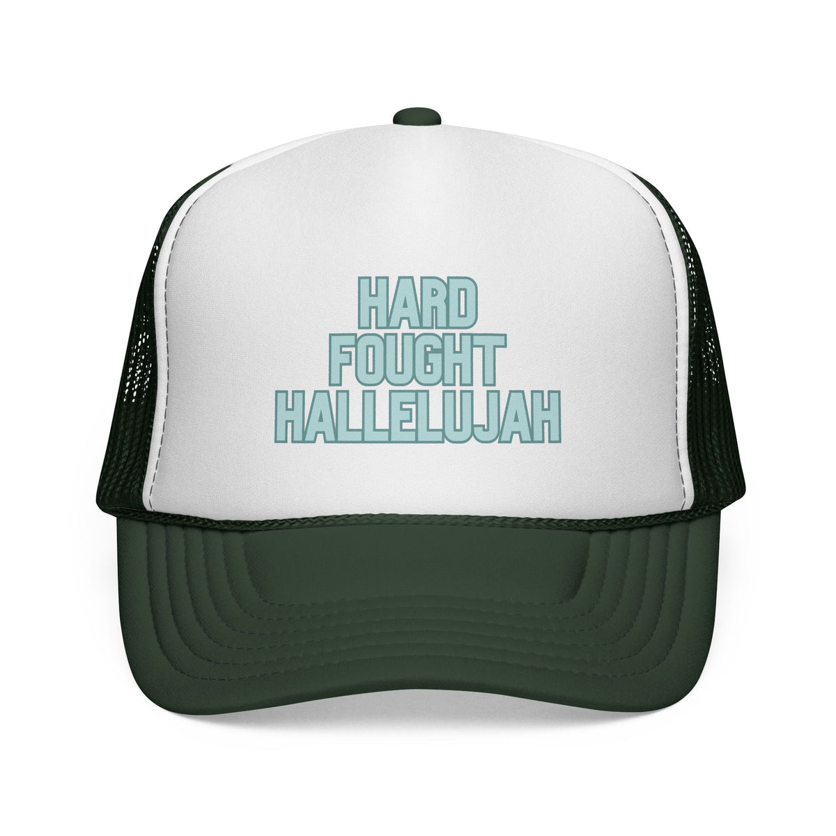 Hard Fought Hallelujah Trucker Hat | Teal Christian Cap