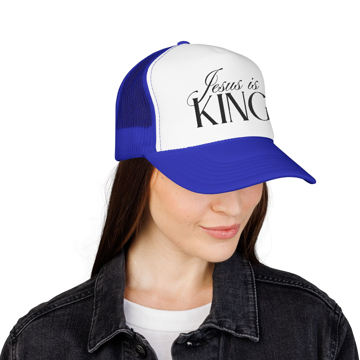 Jesus Is King Trucker Hat | Christian Embroidered Foam Mesh Cap.