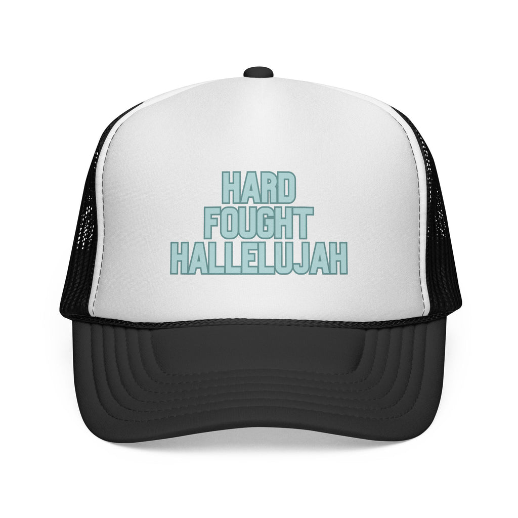 Hard Fought Hallelujah Trucker Hat | Teal Christian Cap