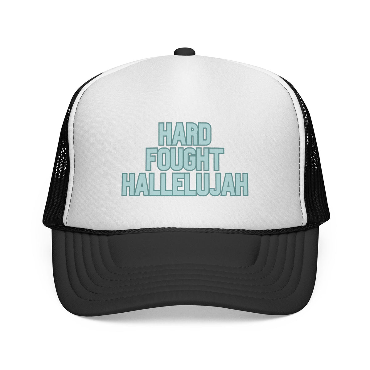 Hard Fought Hallelujah Trucker Hat | Teal Christian Cap