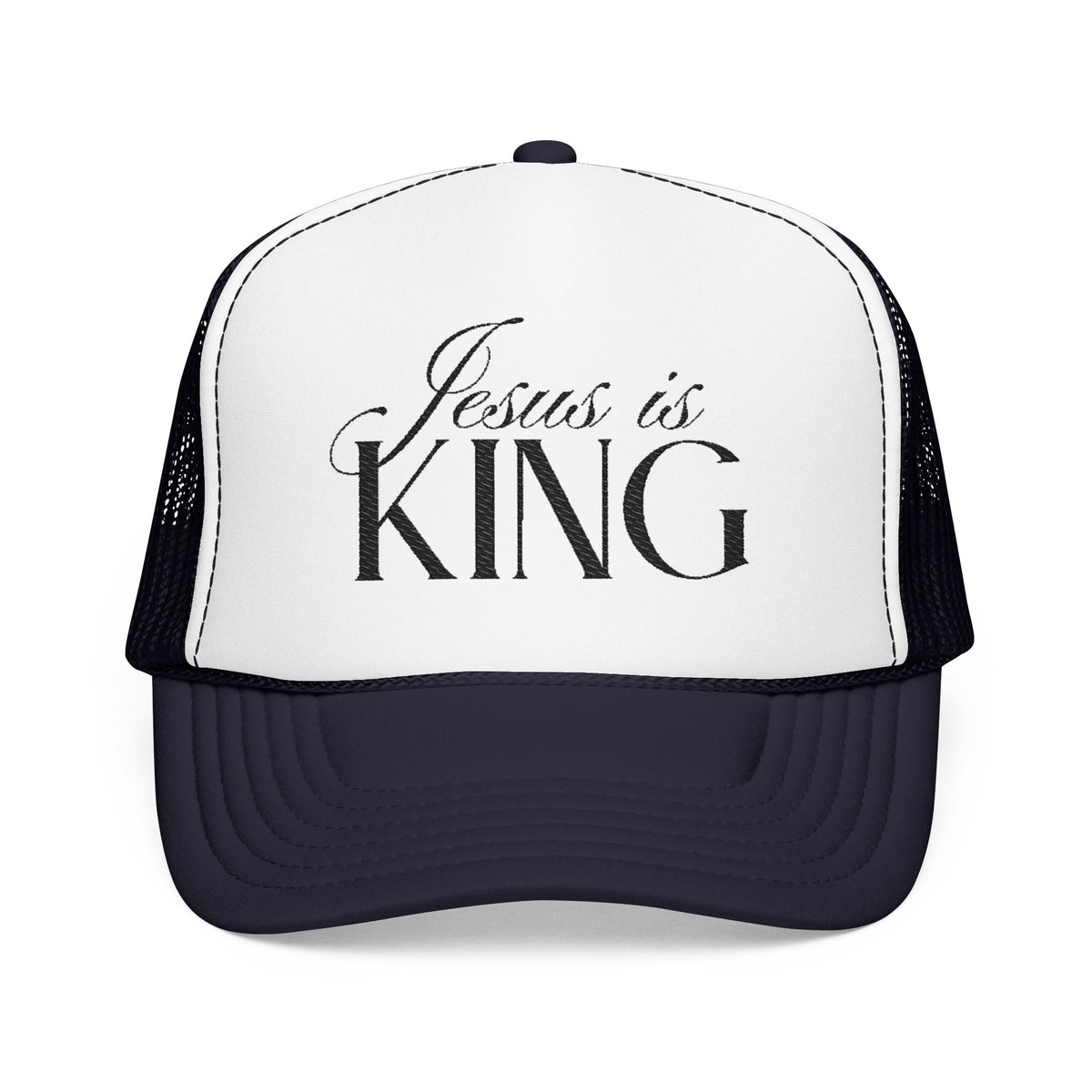 Jesus Is King Trucker Hat | Christian Embroidered Foam Mesh Cap.