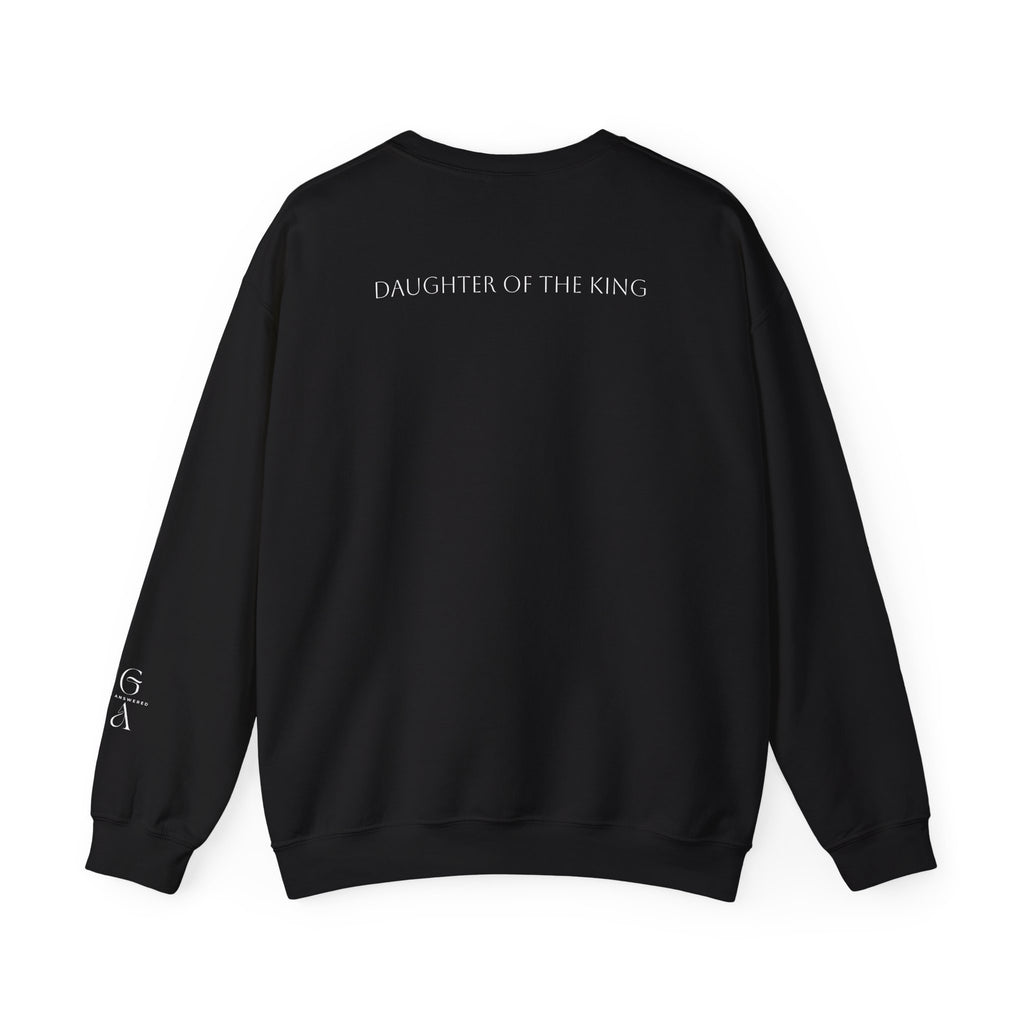 Jesus Is King Script Sweatshirt | Christian Pullover Daughter of the King on back.