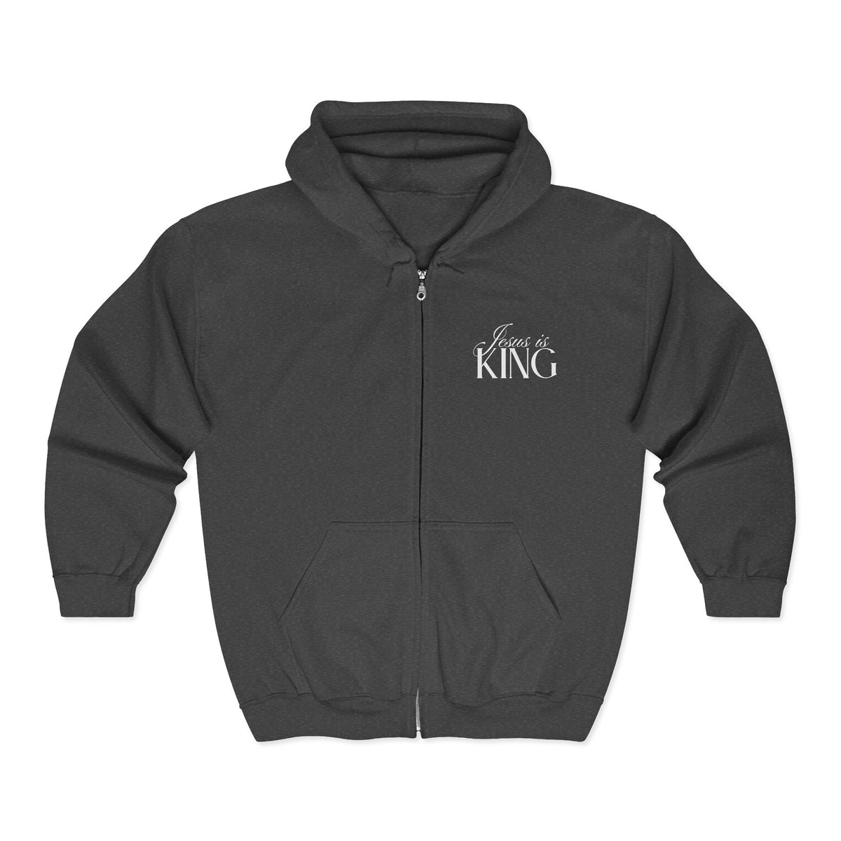 Jesus Is King | Christian Zip Up Hoodie with Bible Verse on Back.