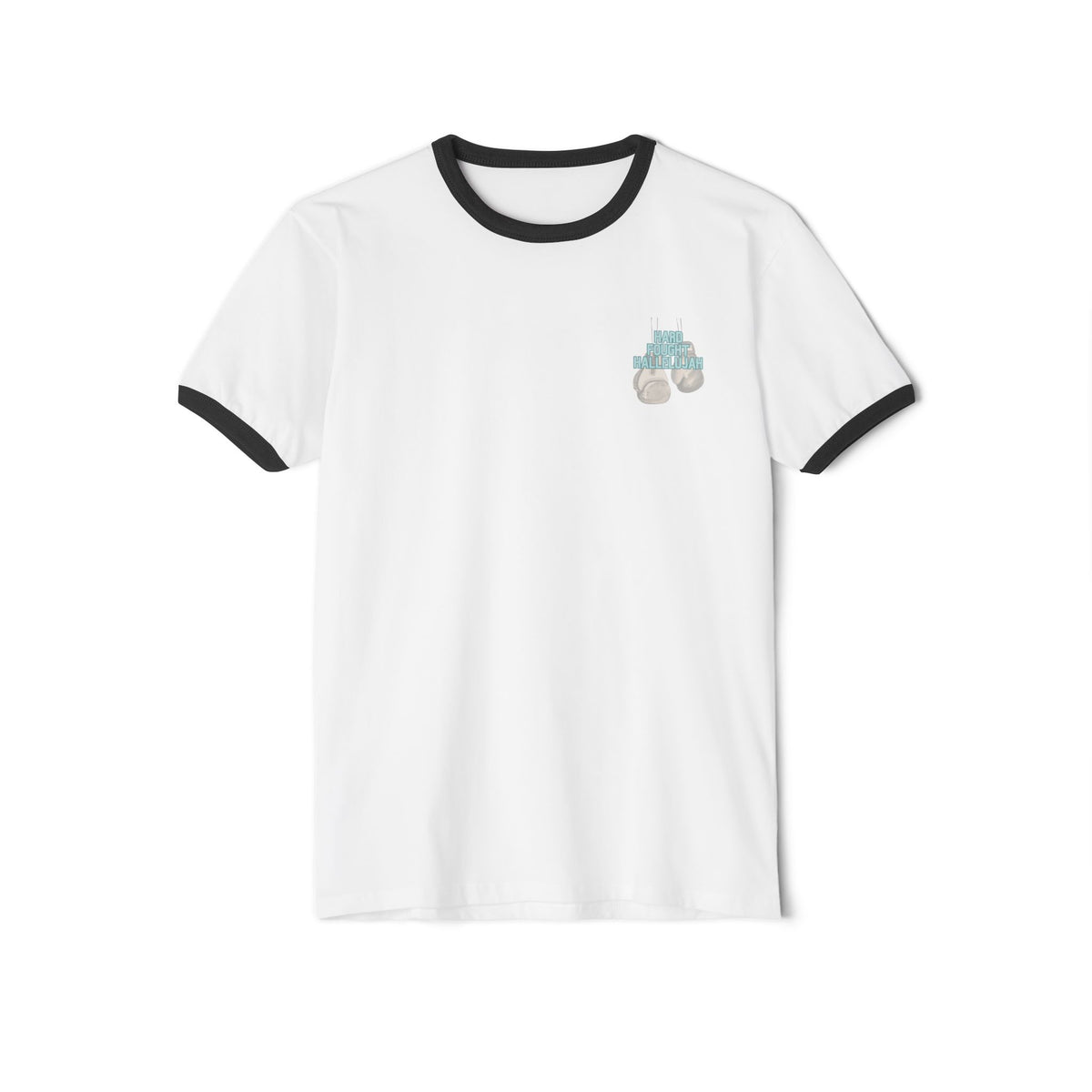 Hard Fought Hallelujah | Vintage Ringer T-Shirt | Teal Font Unisex.