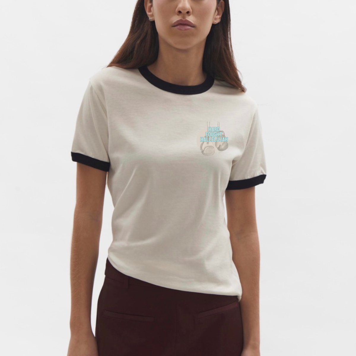 Hard Fought Hallelujah | Vintage Ringer T-Shirt | Teal Font Unisex.