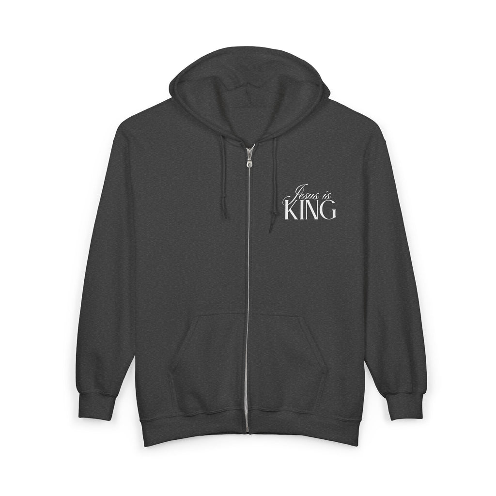 Jesus Is King | Christian Zip Up Hoodie with Bible Verse on Back.