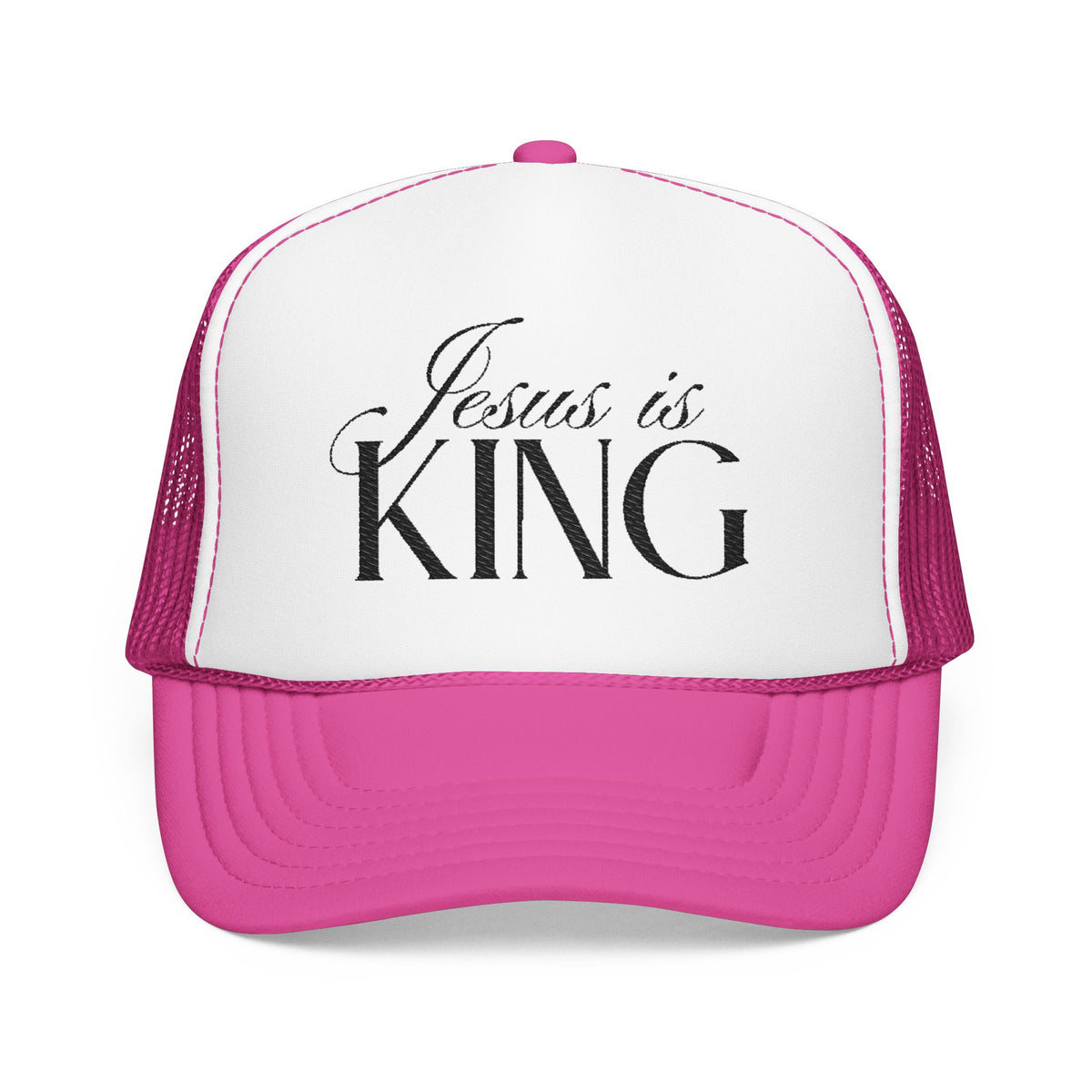 Jesus Is King Trucker Hat | Christian Embroidered Foam Mesh Cap.