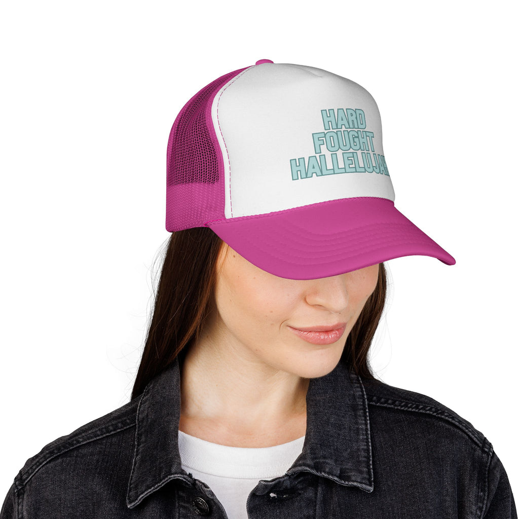 Hard Fought Hallelujah Trucker Hat | Teal Christian Cap