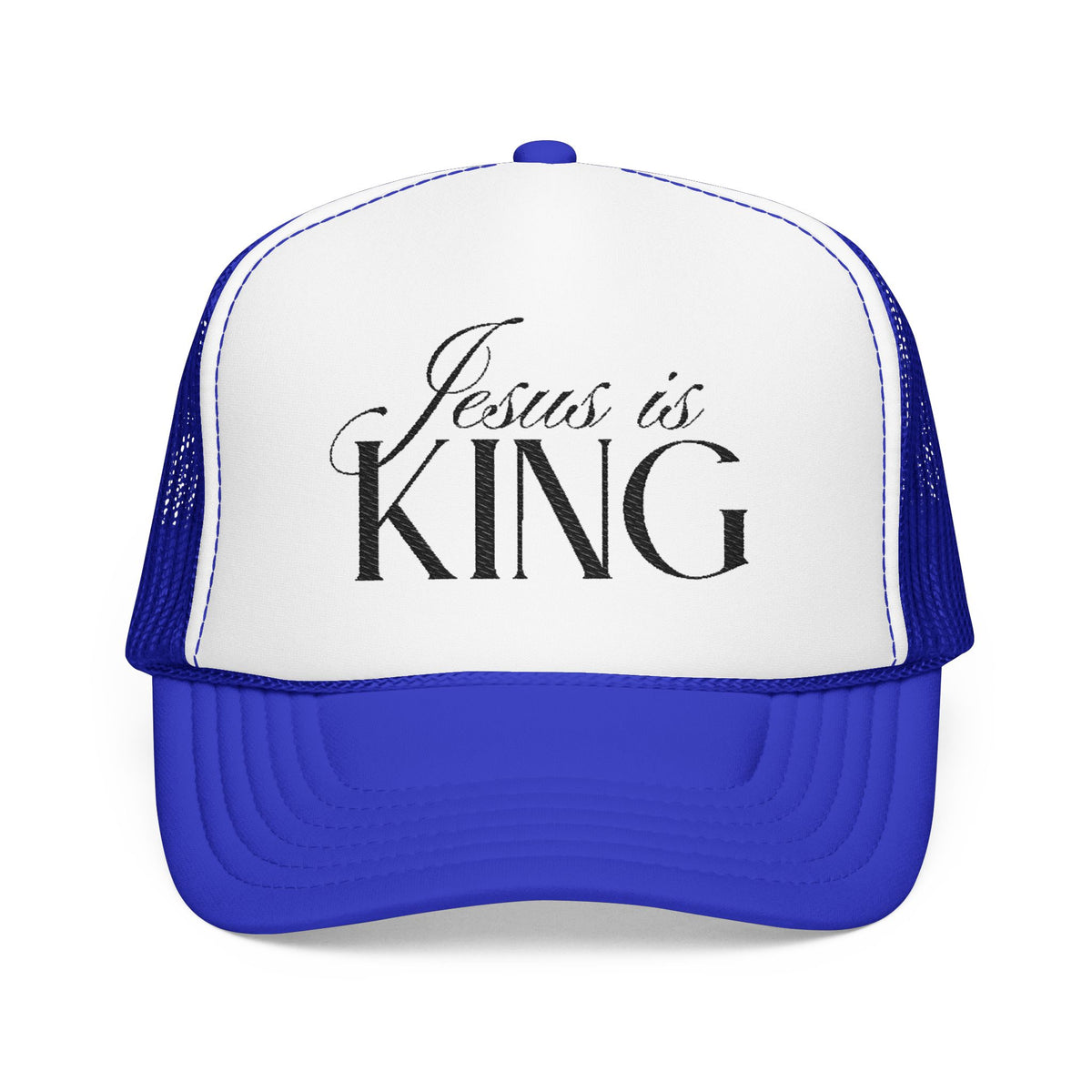 Jesus Is King Trucker Hat | Christian Embroidered Foam Mesh Cap.