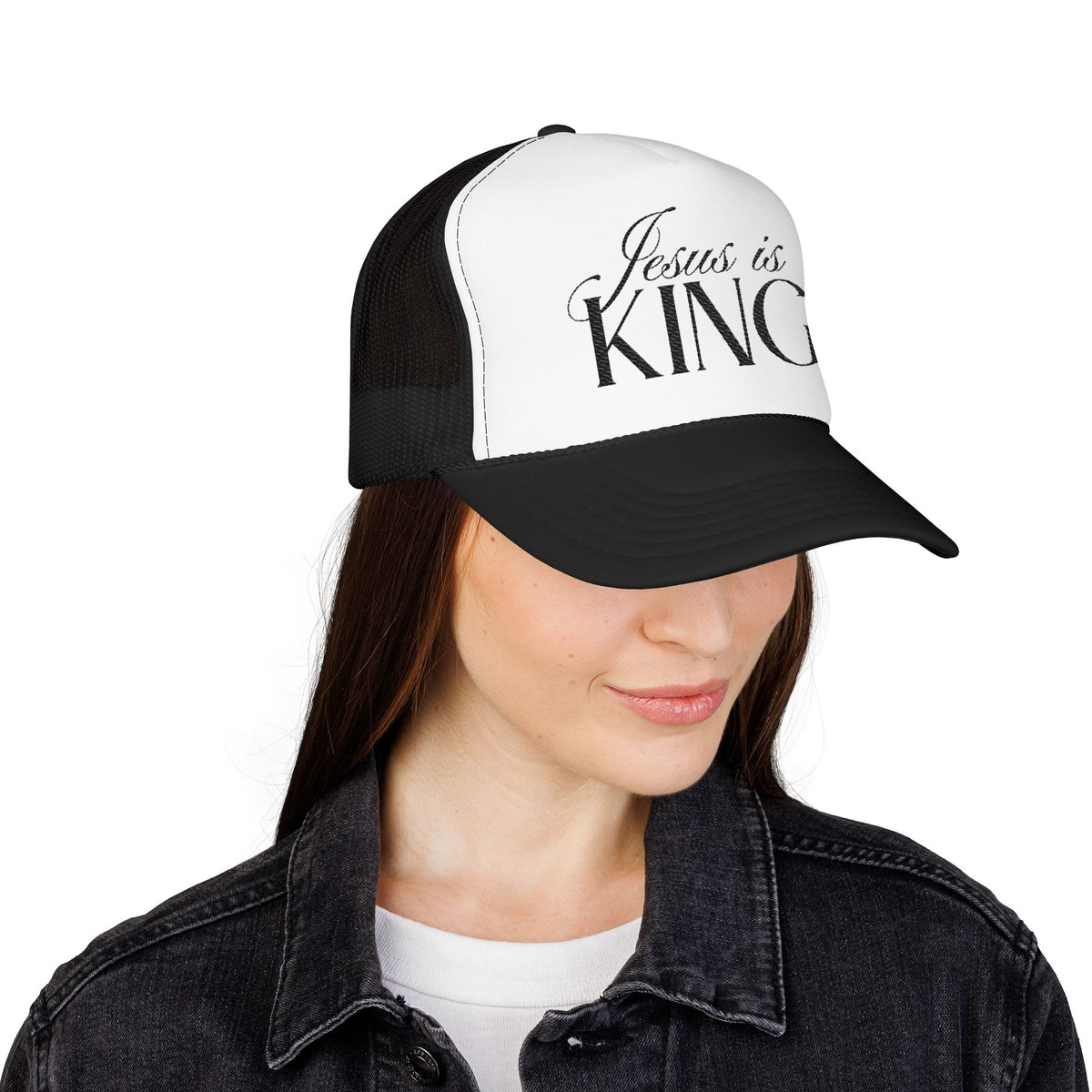 Jesus Is King Trucker Hat | Christian Embroidered Foam Mesh Cap.