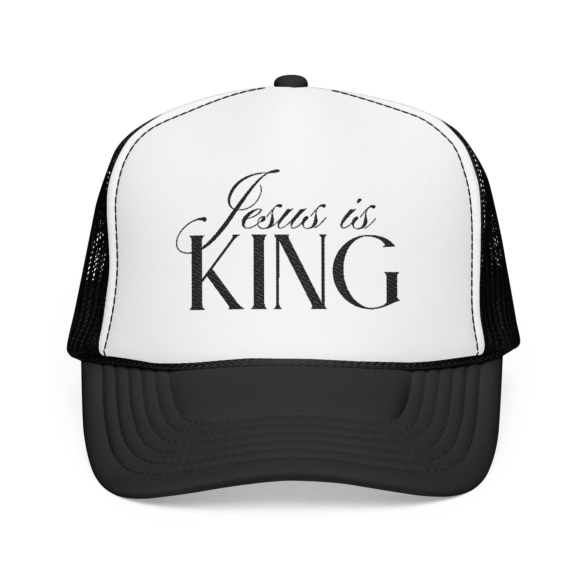 Jesus Is King Trucker Hat | Christian Embroidered Foam Mesh Cap.