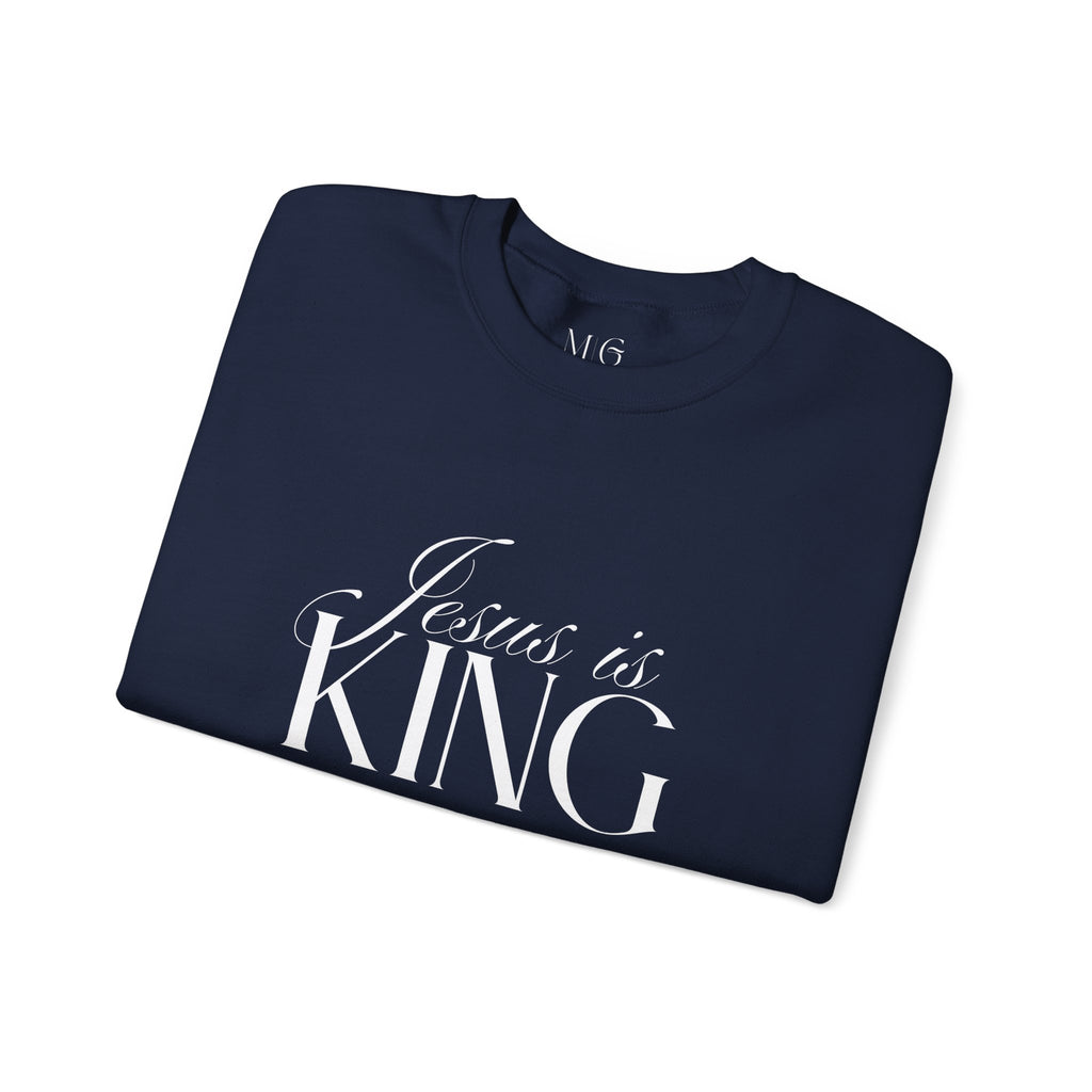 Jesus Is King Script Sweatshirt | Christian Pullover Daughter of the King on back.