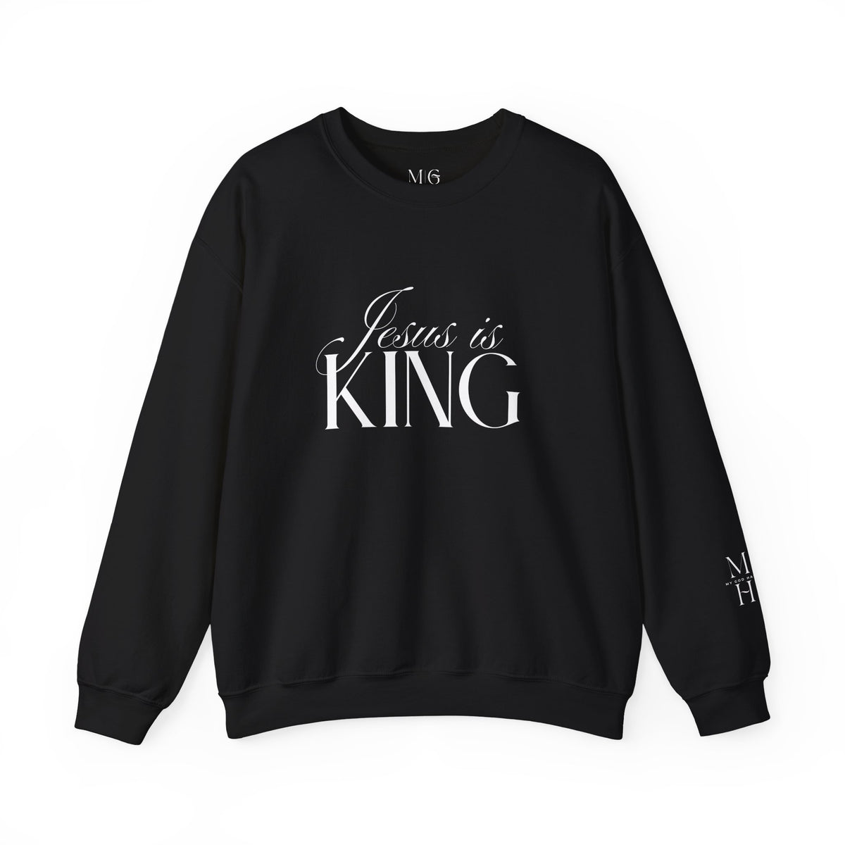 Jesus Is King Script Sweatshirt | Christian Pullover Daughter of the King on back.