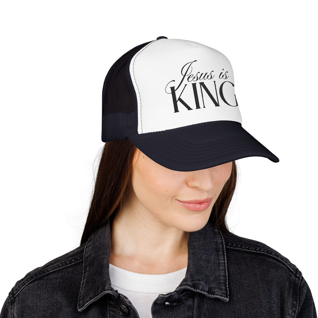 Jesus Is King Trucker Hat | Christian Embroidered Foam Mesh Cap.