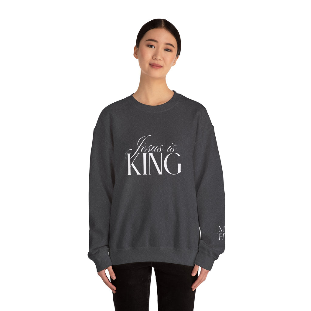 Jesus Is King Script Sweatshirt | Christian Pullover Daughter of the King on back.