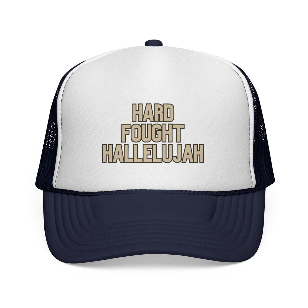 Hard Fought Hallelujah Trucker Hat | Tan Christian Cap