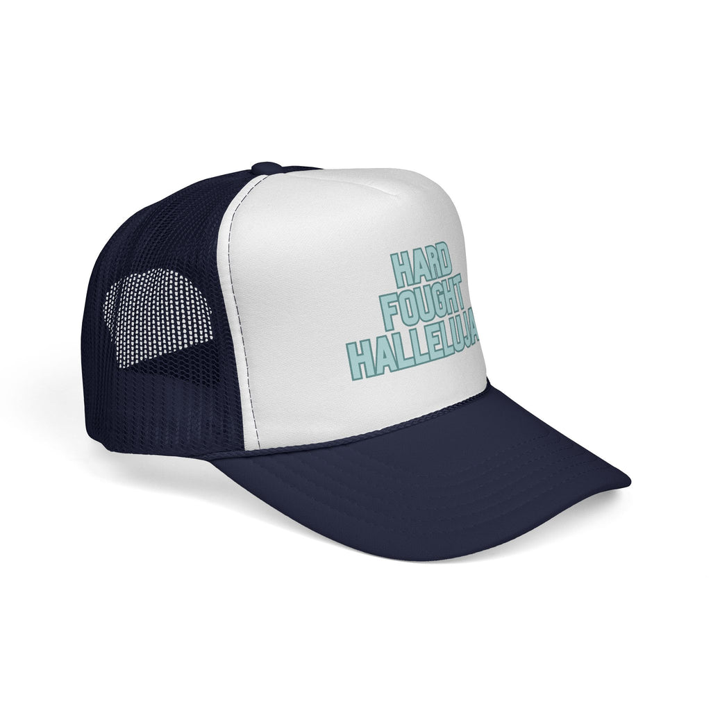 Hard Fought Hallelujah Trucker Hat | Teal Christian Cap