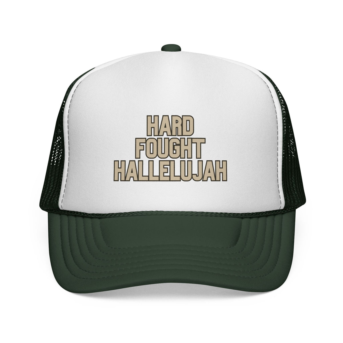 Hard Fought Hallelujah Trucker Hat | Tan Christian Cap
