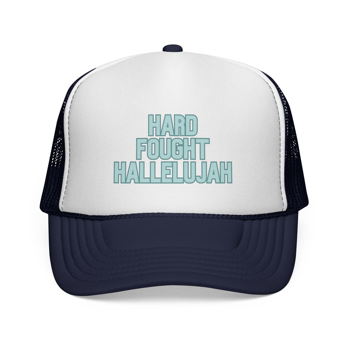 Hard Fought Hallelujah Trucker Hat | Teal Christian Cap