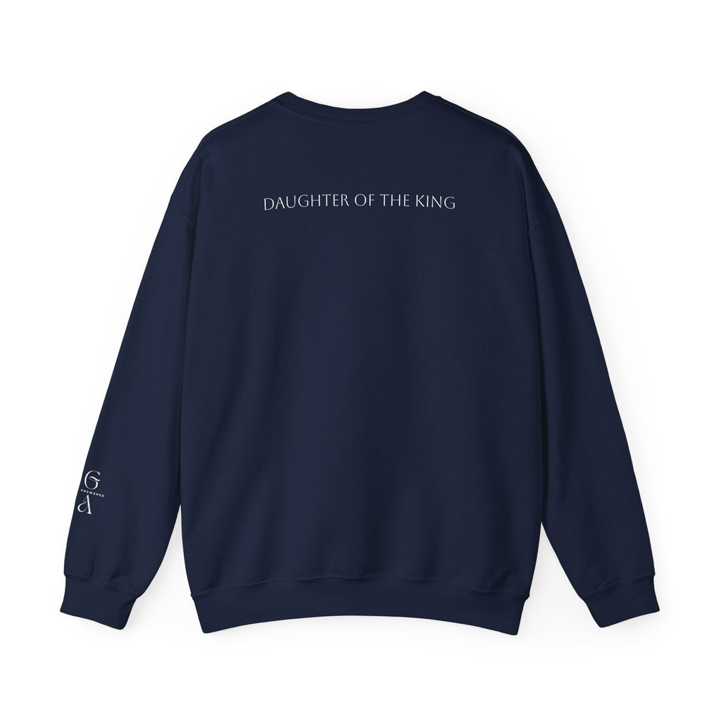 Jesus Is King Script Sweatshirt | Christian Pullover Daughter of the King on back.