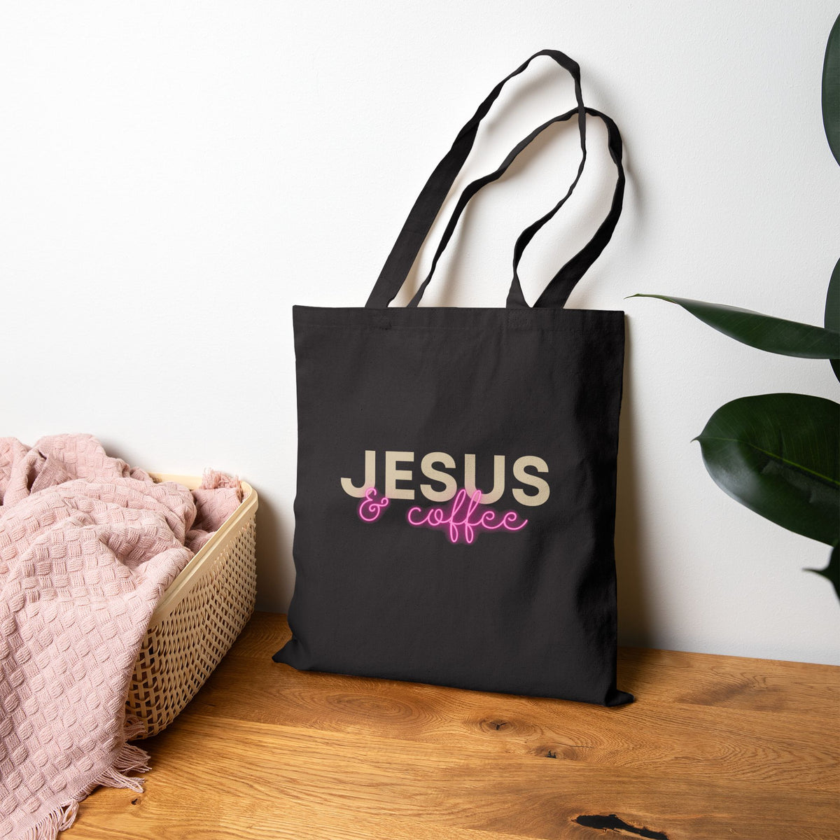 Jesus and Coffee - Black Cotton Tote Bag.